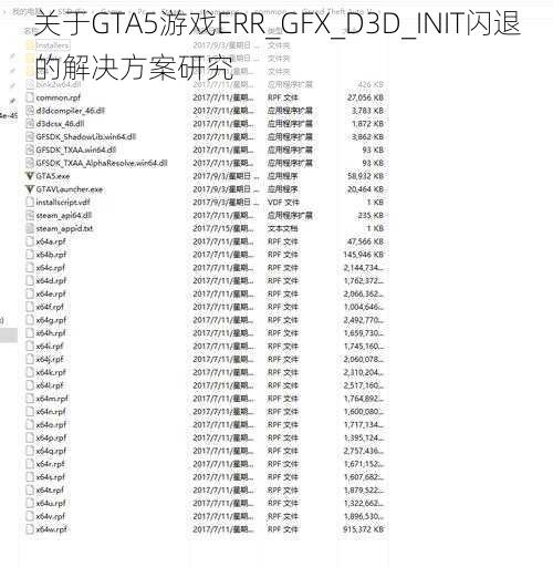 关于GTA5游戏ERR_GFX_D3D_INIT闪退的解决方案研究